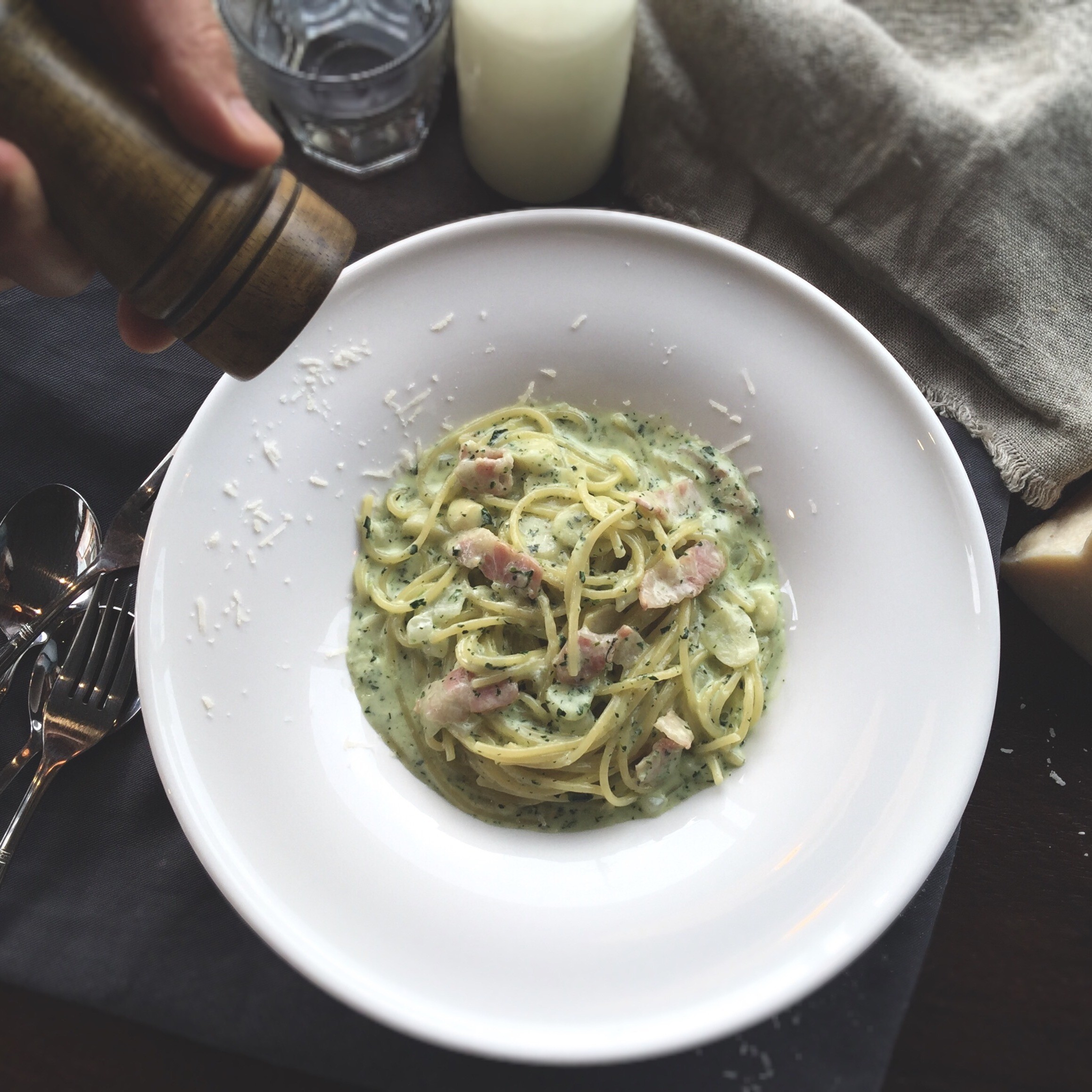 시금치 배이컨 크림 파스타